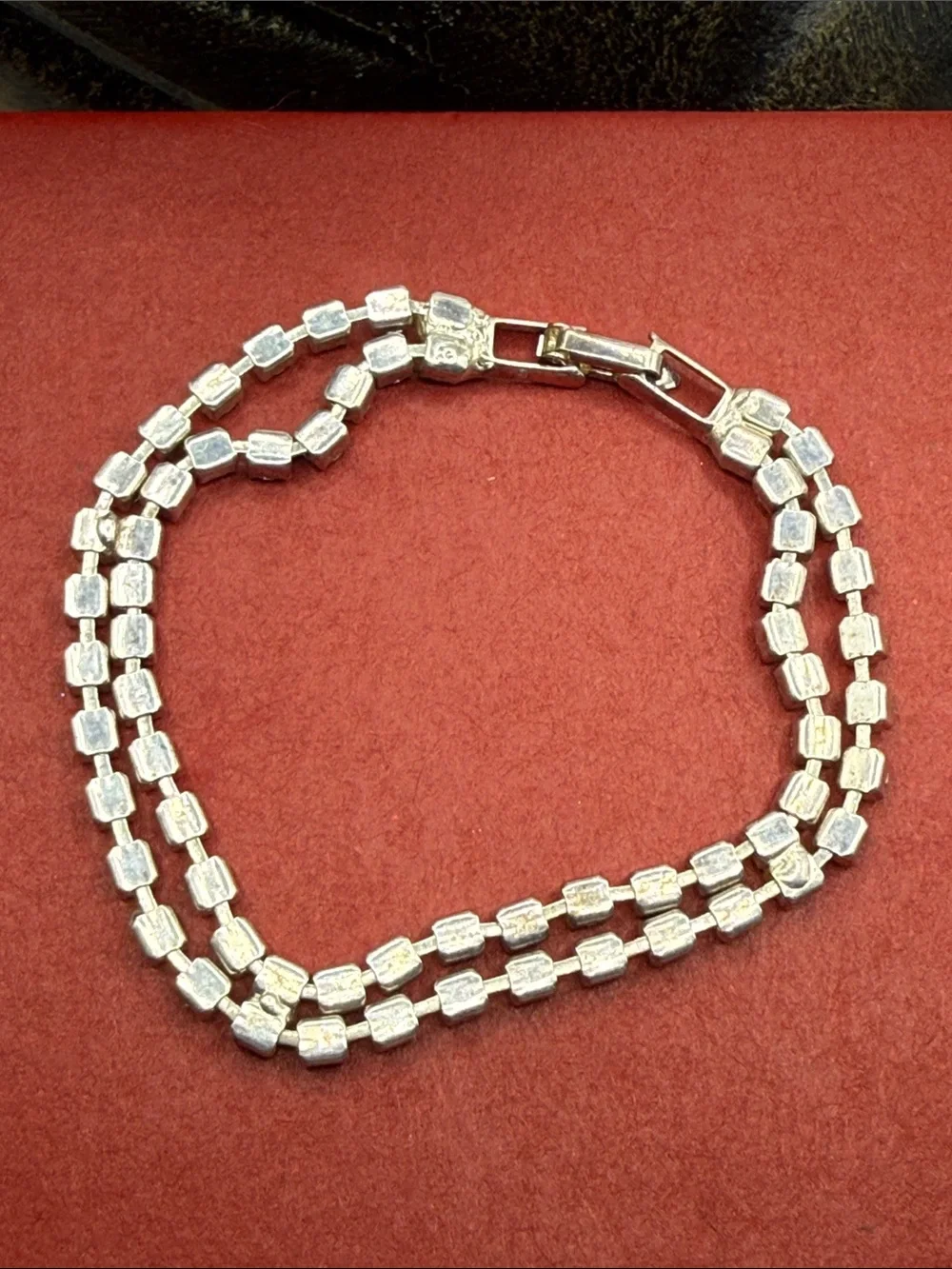 Vintage Gold-Tone Clear Crystal Double Row Tennis Bracelet prong set station